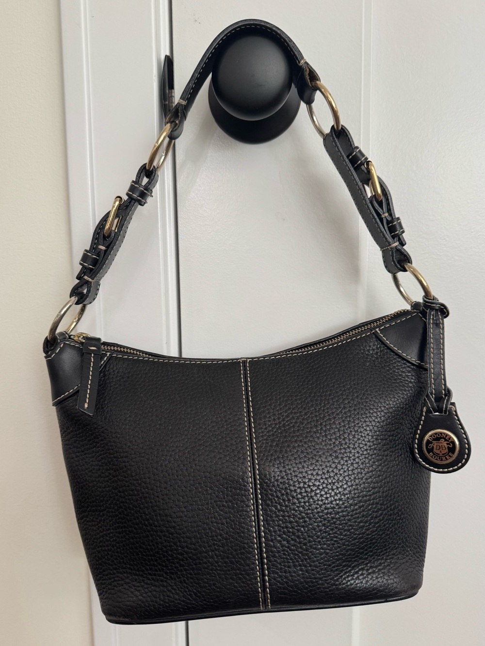 Dooney & Bourke Black Pebbled Leather Hobo Shoulder Bag with Gold Hardware